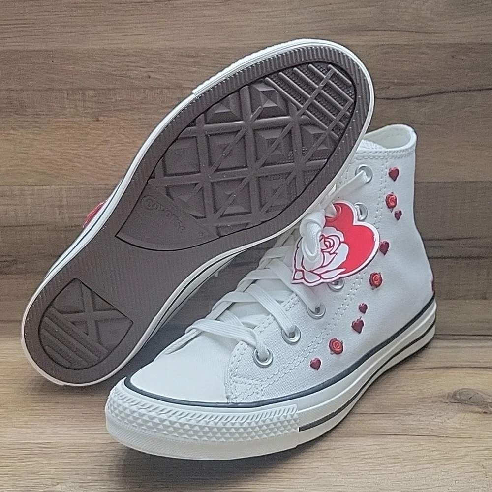 Converse White High-Tops with Red Heart Details